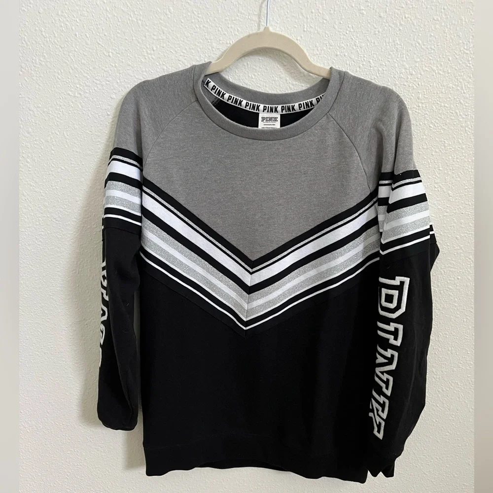 PINK Victoria’s Secret gray black white silver crewneck sweatshirt